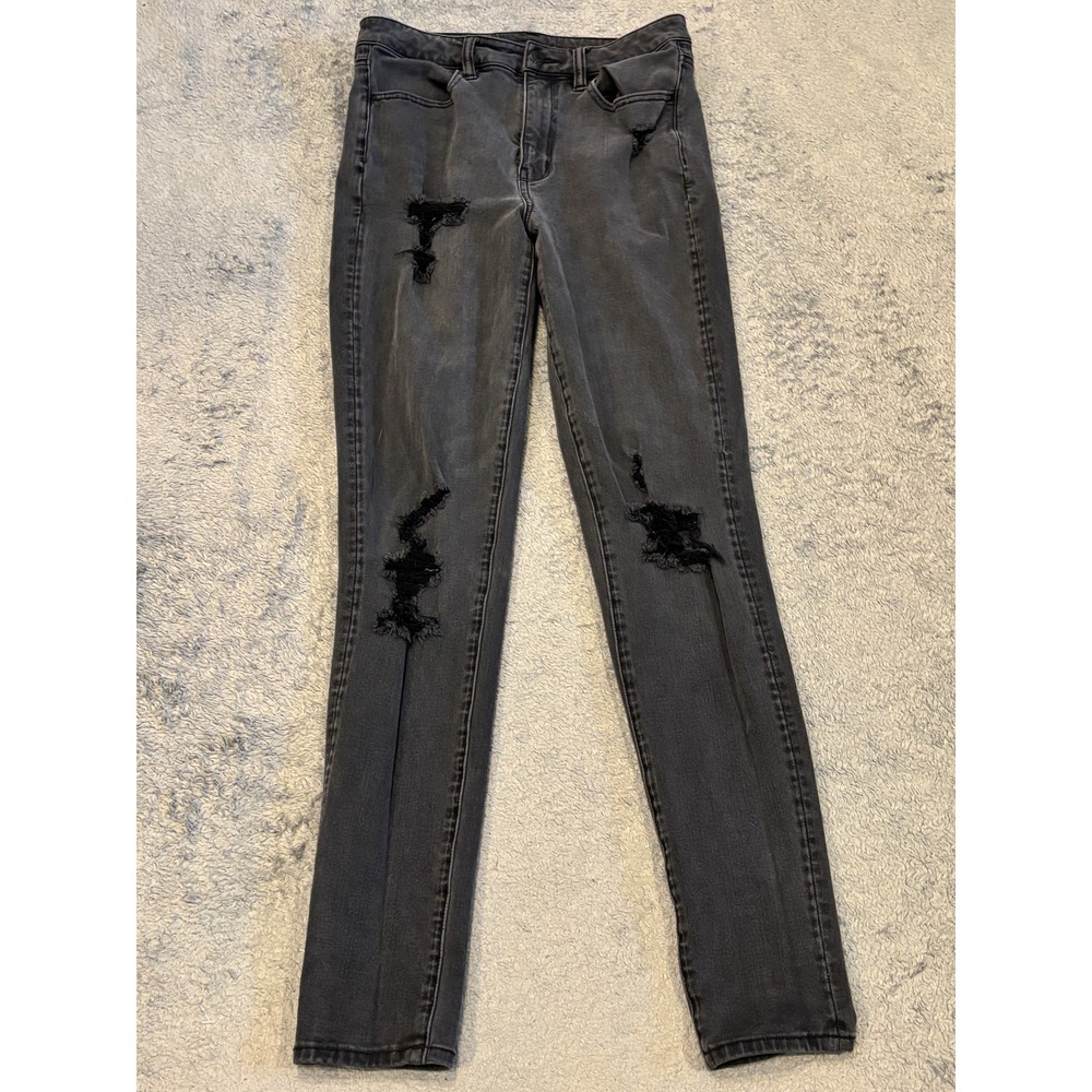 American Eagle Jeans Womens 6L Long Faded Black Super Hi Rise Jegging Distressed